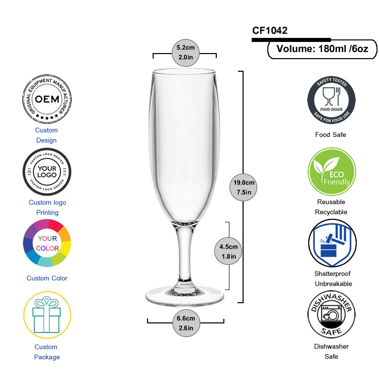 Premium Recyclable Plastic Champagne Glasses 180ml 6oz Unbreakable