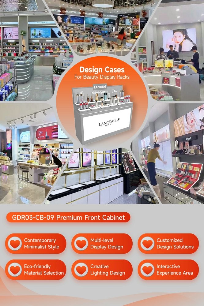 GDR03-CB-09 Premium Front Cabinet With Mirror Stainless Steel And Screen Printed Black Lines For Fashion Boutiques
