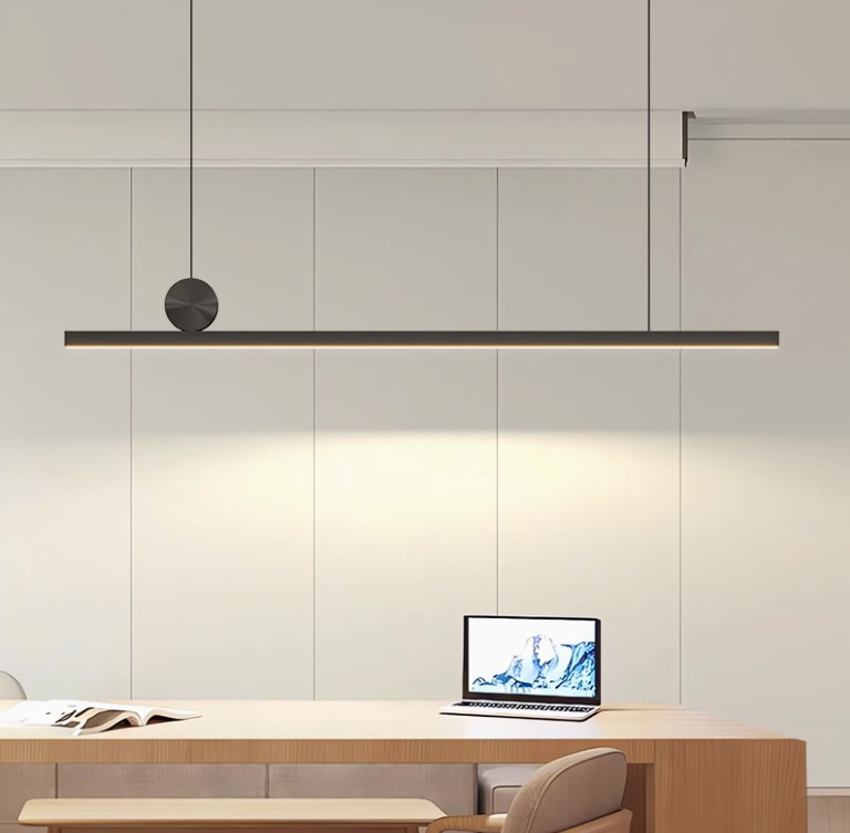 Restaurant chandelier minimalist lamp Nordic style simple modern one-line aluminum tea room bar dining room dining table long strip lamp