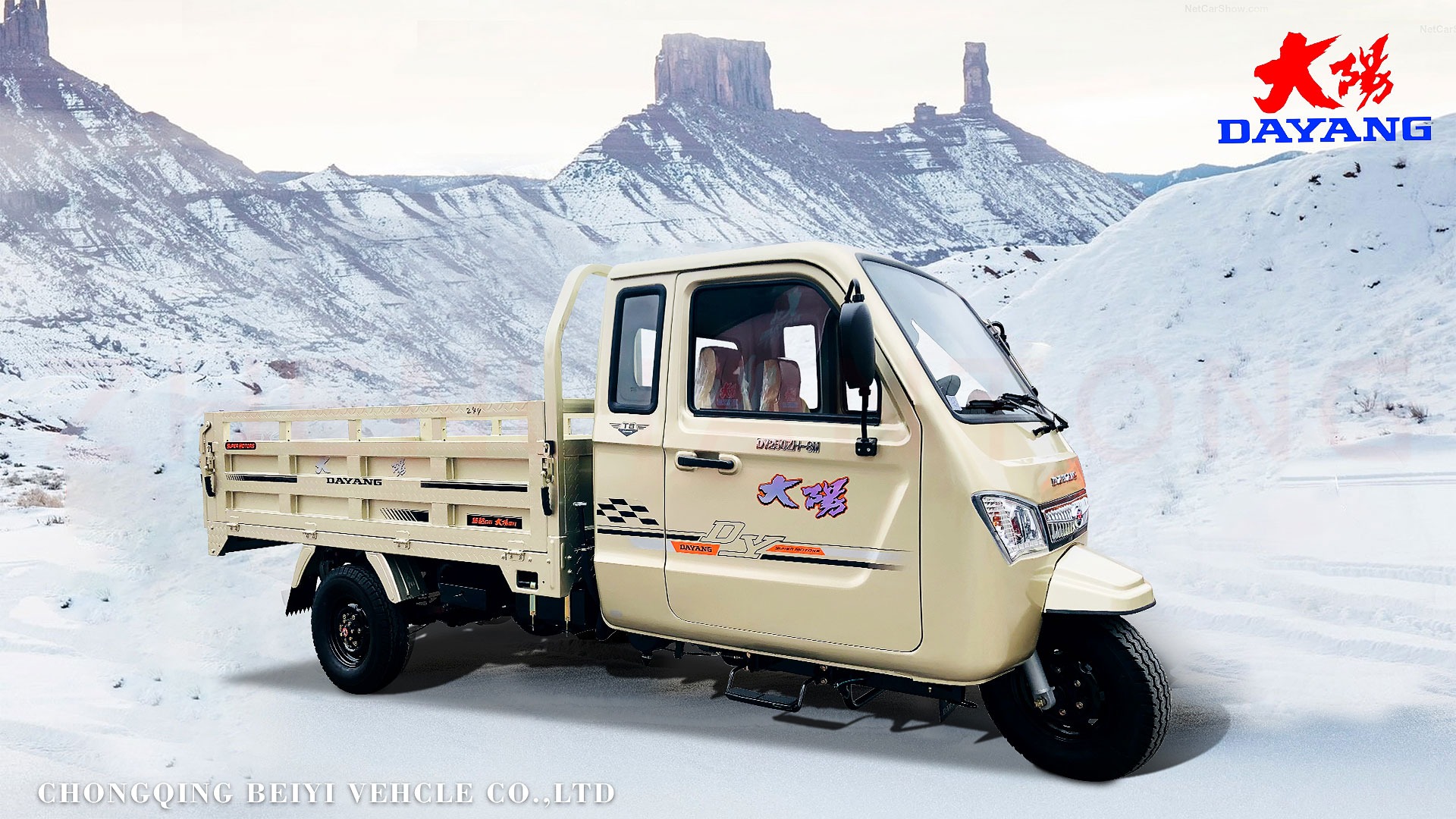 Dayang 3wheels Motorcycle Tricycle with Customized Cargo Box Size 2.4*1.5 and 12V Power