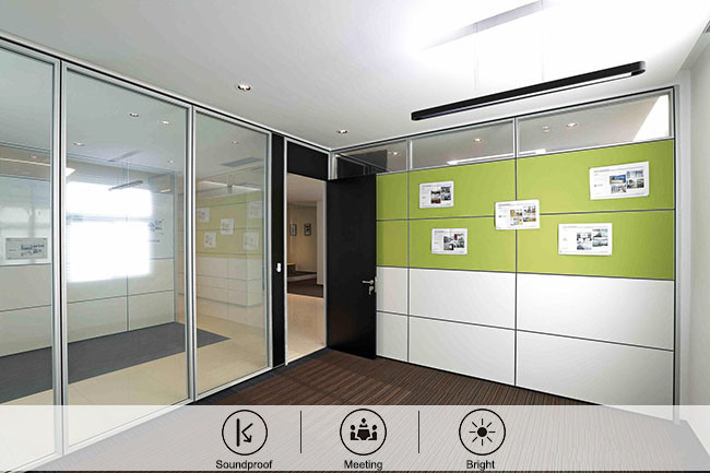 Modern Aluminum Partition Wall Glass Divider Wood Veneer Laminate Customized