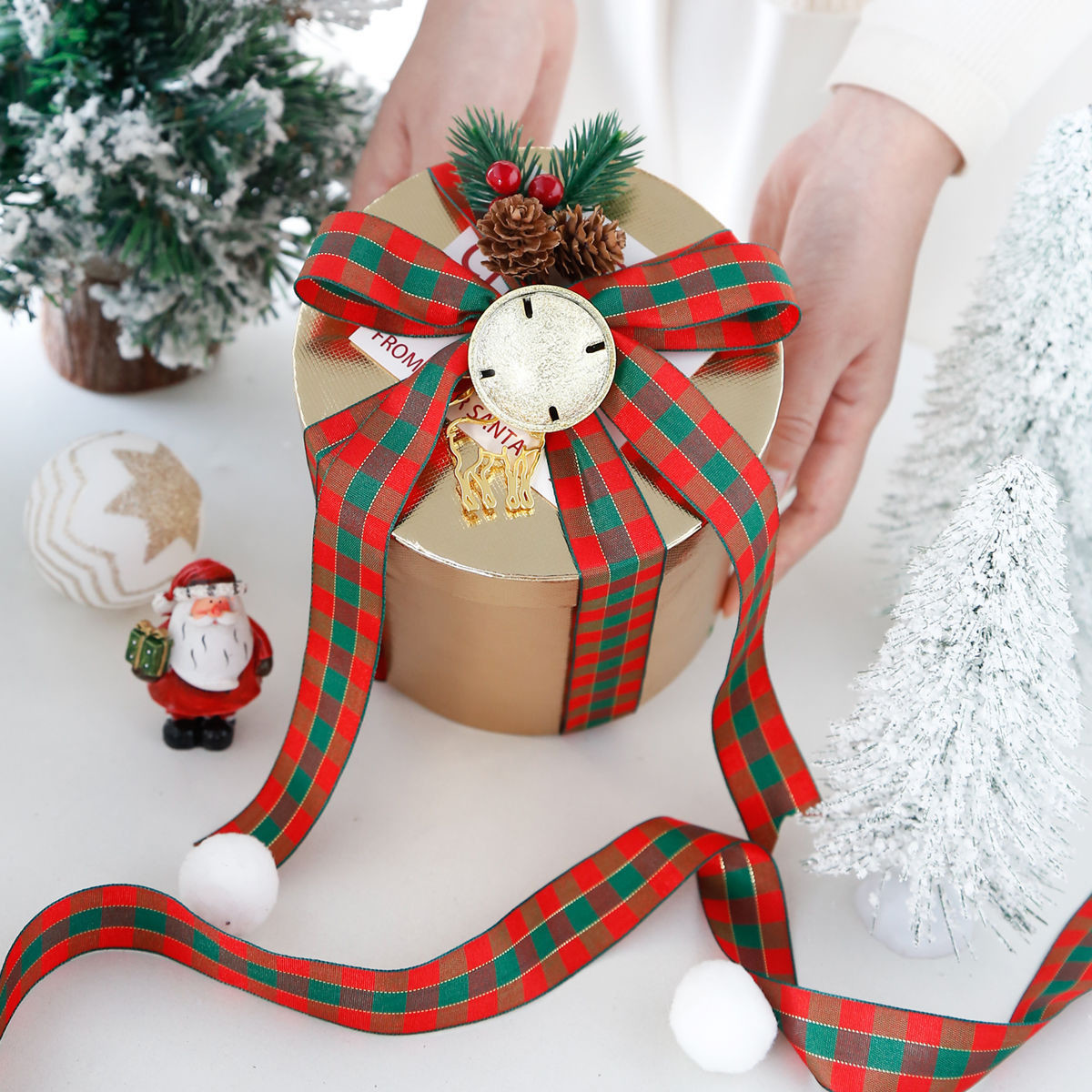CHRISTMAS LATTICE RIBBON GIFT BOX PACKING RIBBON HANDMADE DIY BOW RIBBON POLYESTER RIBBON
