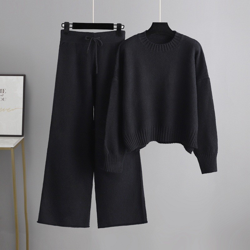 Women s Sweaters with Pullover Closure for Outdoor Activities in Fall Season Knitted long sleeved sweater wide leg pants