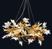 H65 Copper Body Art Glass Maple Leaf Pendant Chandelier Lights Modern ISO9001