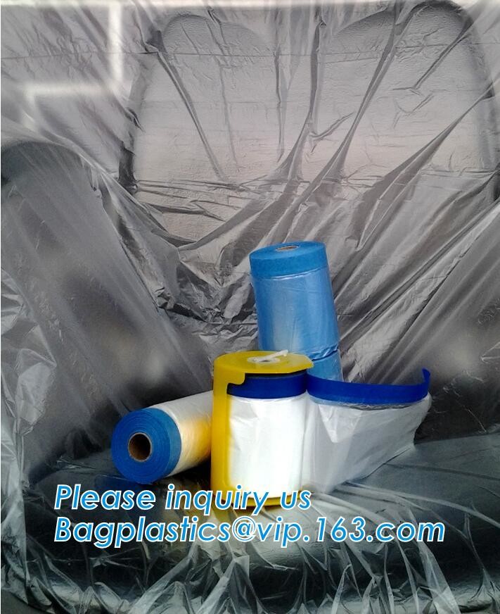 Pre-tapd paint masking film HDPE,Car paint repair masking film with tape, Hot sell masking film with adhesive tape, PAC
