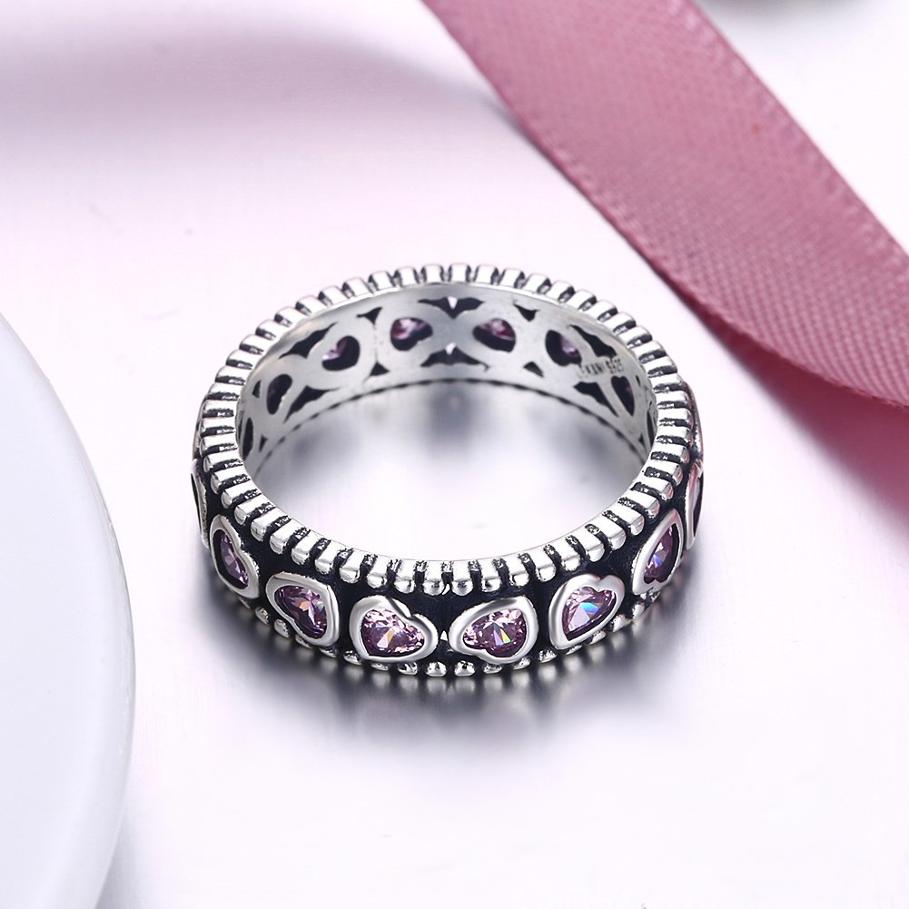 Temperamental Queen'S Crown Pink Heart Pave Diamond Ring S925 Diamond-Encrusted Lady'S Ring