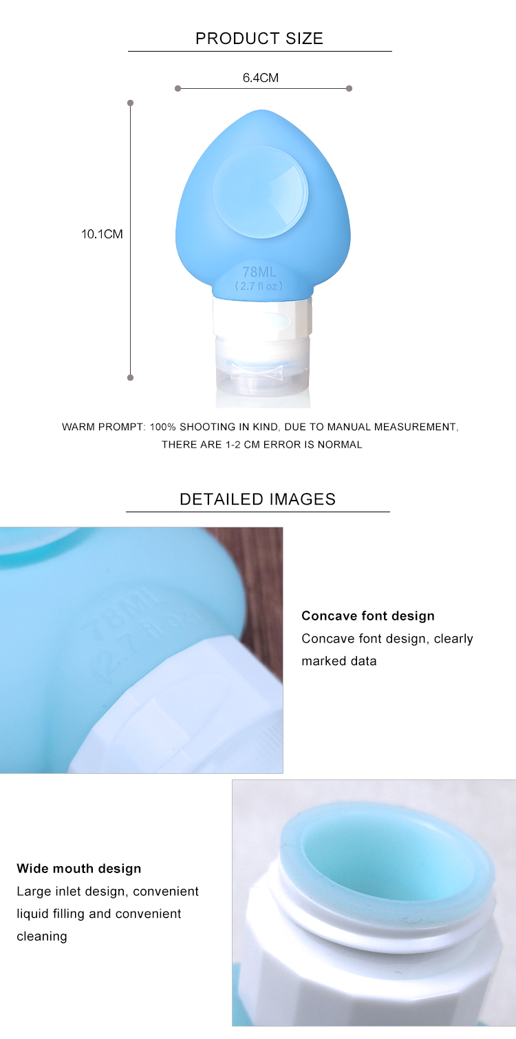 78Ml Portable Soft Cute heart Silicone Travel Bottle Set With Suction Cup