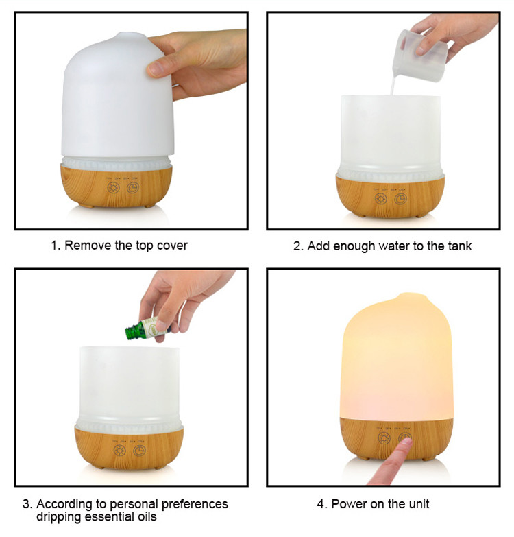 300ML Ultrasonic Wood Grain Aroma Diffuser with 7 Color Lights and 4 Timer,Auto Shut-off Function