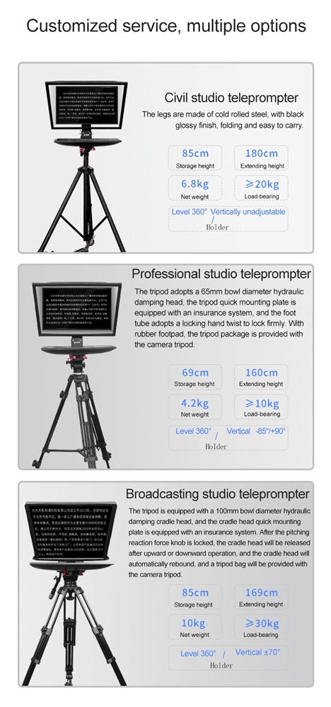 24 inch Studio Teleprompter with 300 Nit Monitor Brightness and Wire Remote Control