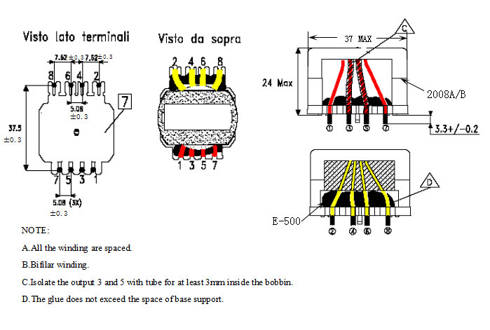UL Approved EIR Series High Frequency Current Transformer Bifilar Winding Litz Wire