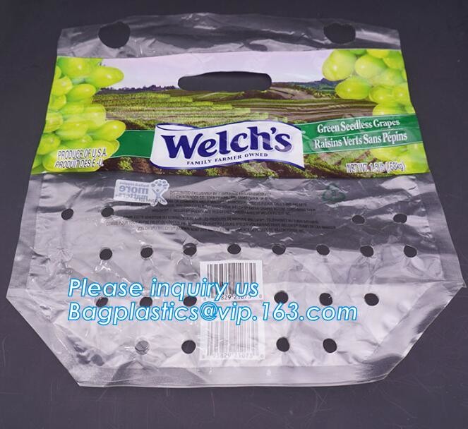 LDPE Zip lockk aseptic grape bag,cherry bag,fruit bag with hole/slider Zip lockk fruit bag with air holes for grape packagin