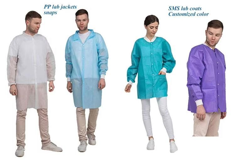 Industrial Safety PPE Supplies Non-Woven Consumables Visitor Jacket Coat Tyvek Microporous SMS PP Disposable Lab Coat