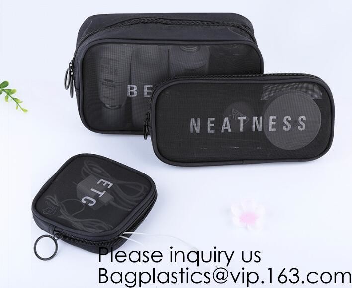 New Fashion Travel Makeup Brush Mesh Cosmetic Bag,Portable Canvas Travel Organizer Cosmetic Bag Toiletry Makeup Wash Bag