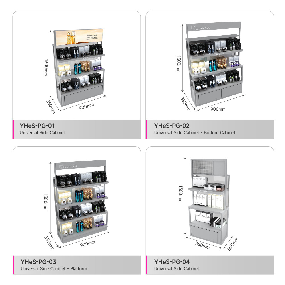 Gray Iron & Wooden Beauty Store Display Cabinet With Light-box For Skincare Shop Design And Retail Store Decoration