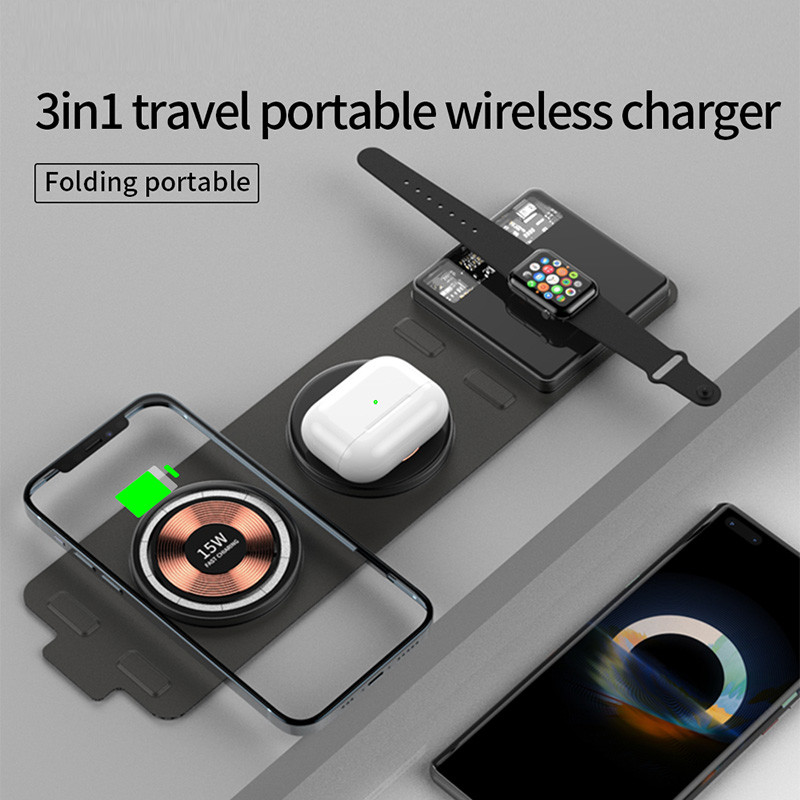 Trending Products 2022 New Arrivals Portable Folding 15 Watt 3 In 1 Transparent Wireless Charger