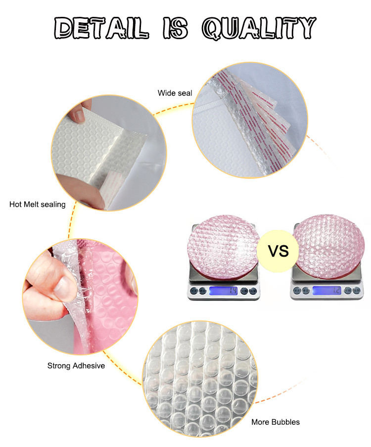 Gravure Printing Pink Printed Poly Bubble Mailers Bags 140g Thickening