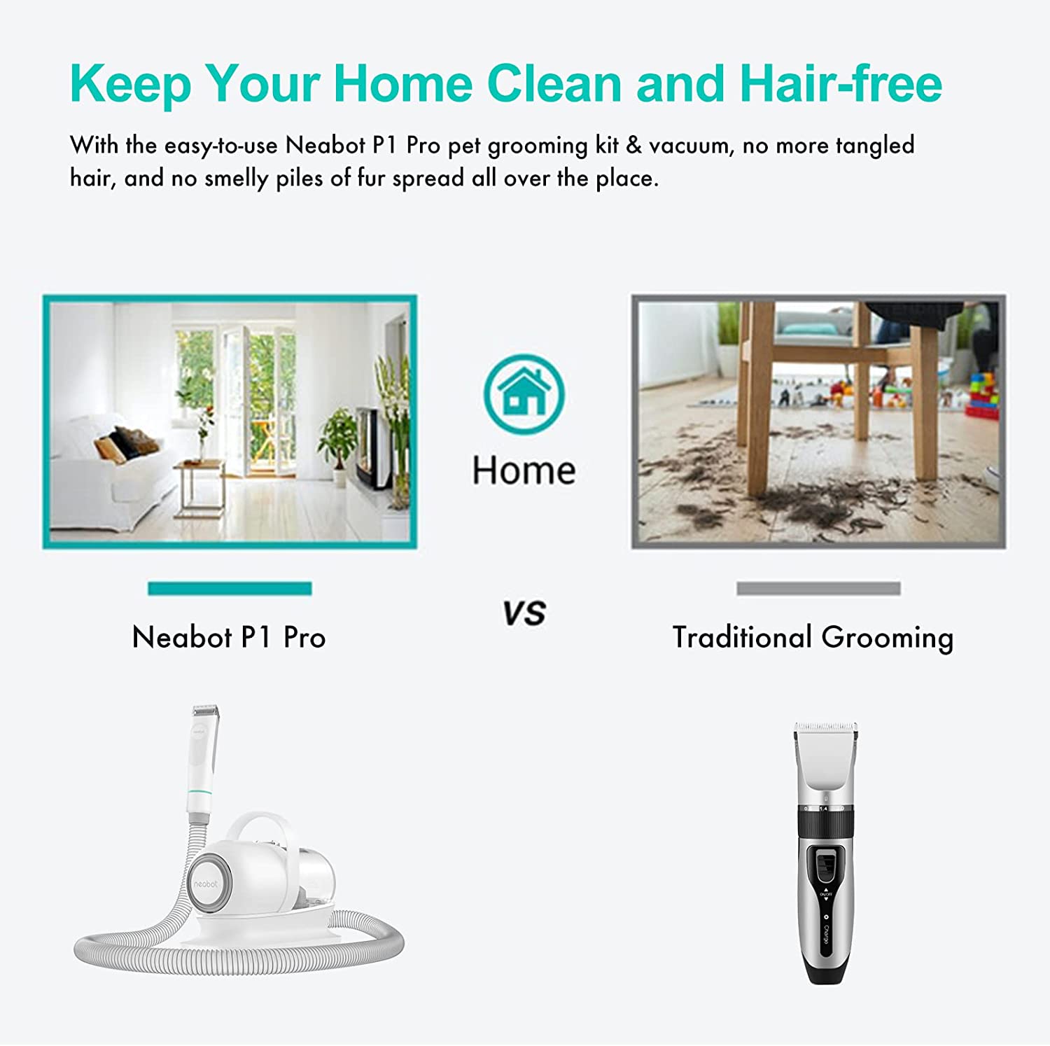 Pet Vacuum Cleaner With 5 In 1 Pet Grooming Kit And Vacuum Suction