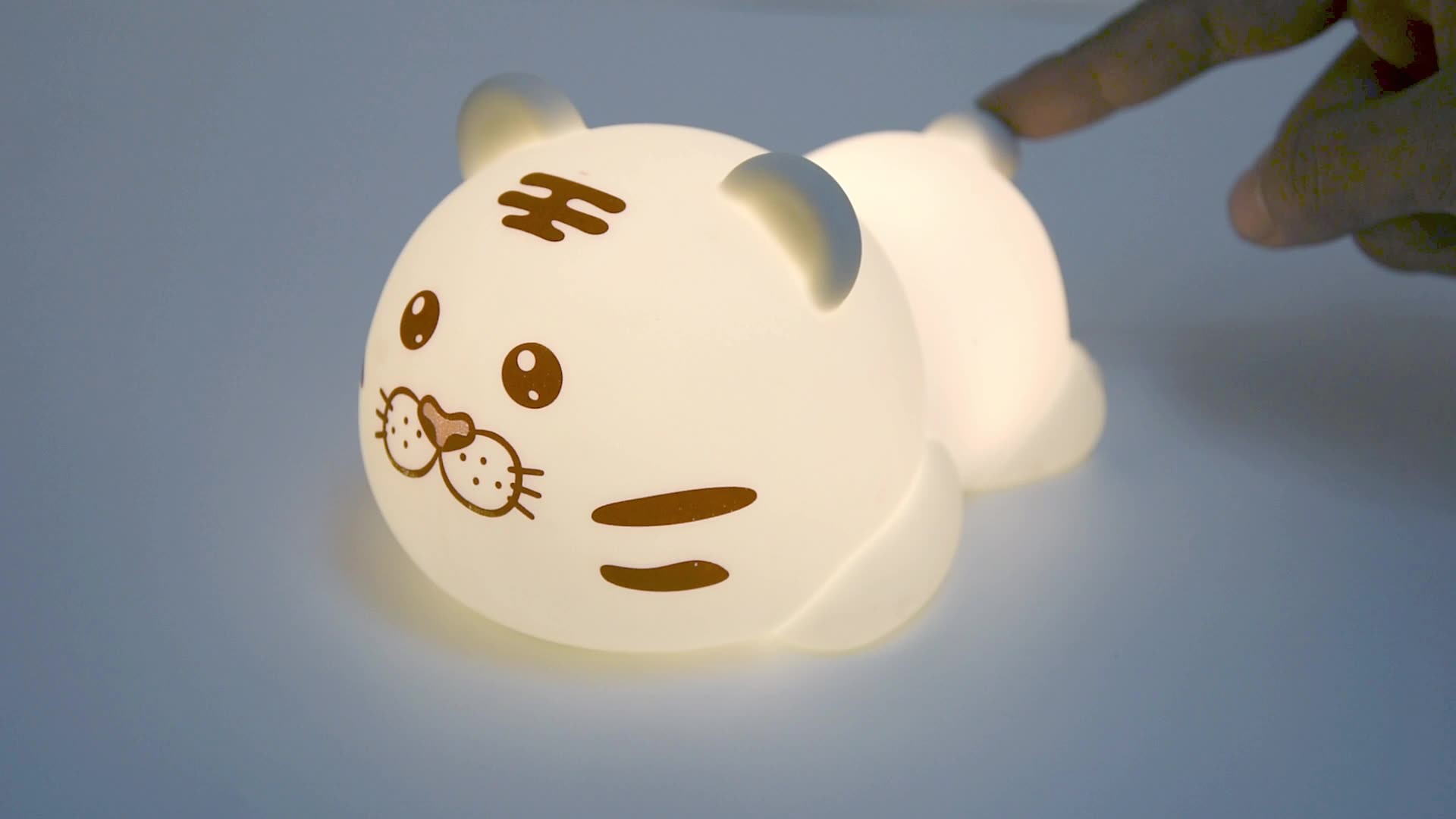 Cute Tiger Silicone Night Light LED Novelty Lamp 3 Level Dimmable Nursery Nightlight USB Rechargeable Timing Sleep Lamp