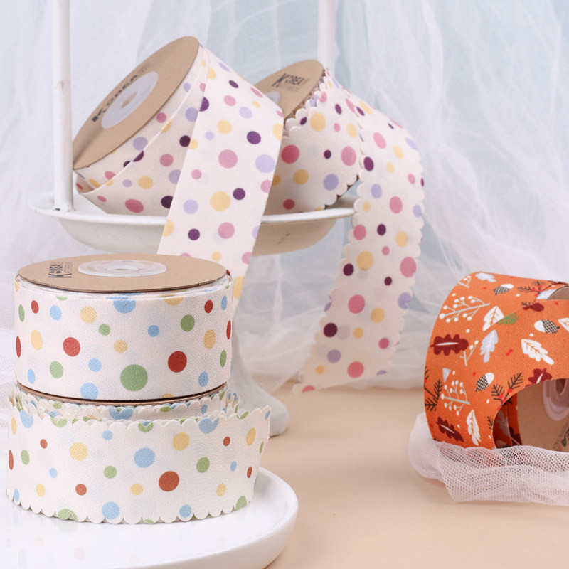 Round Dot Printed Polyester Ribbon 25mm-38mm Cotton Christmas Ribbon
