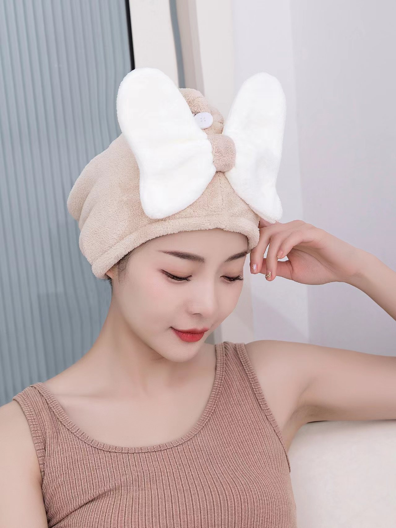 Superfine Fiber Cute Bow Dry Hair Cap for All Ages Fast Absorbent Ladies Hair Towel