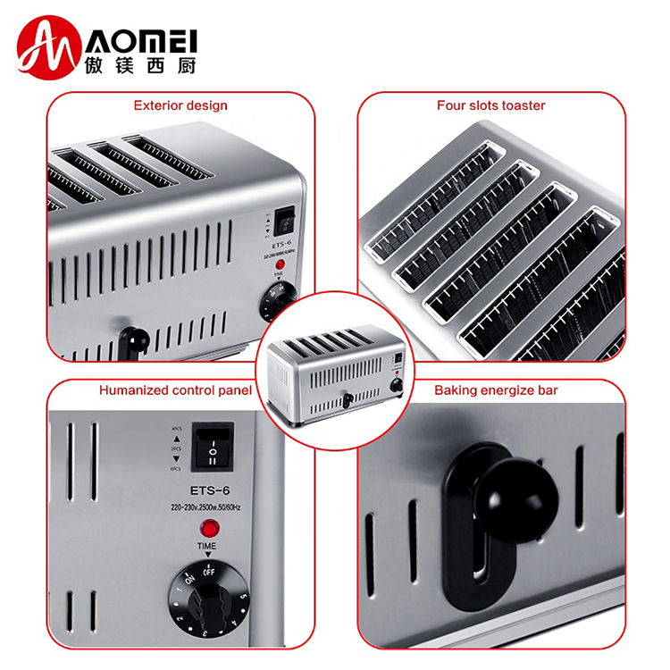 2500W Power Stainless Steel 6-Slice Toaster Breakfast Machine with ' Needs in Mind