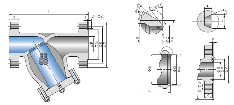 Y Type Strainer Dimensions Drawing 600LB