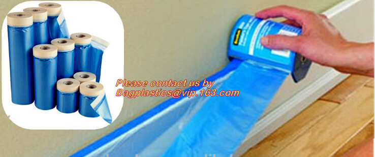 Pre-tapd paint masking film HDPE,Car paint repair masking film with tape, Hot sell masking film with adhesive tape, PAC