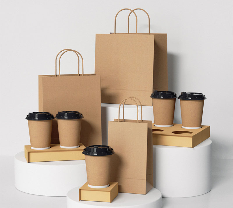 Custom Recyclable Paper Flat Bottom Kraft Paper Shopping Bag for Tea Coffee Packaging