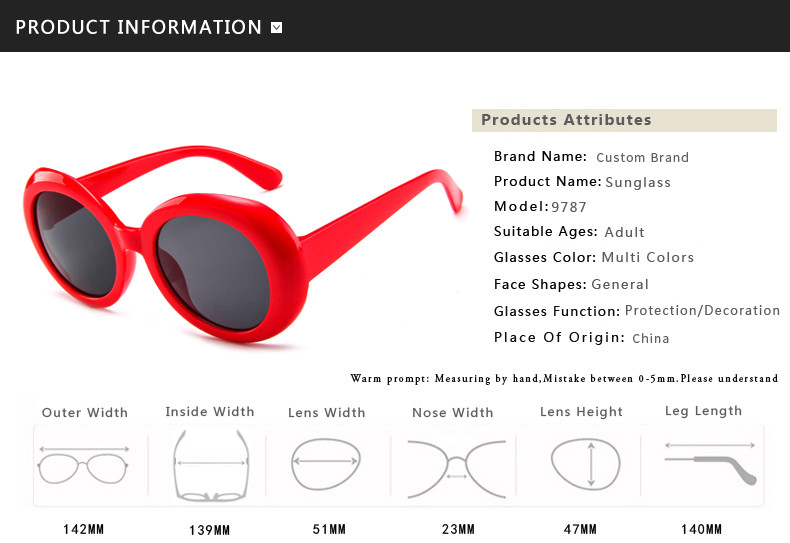 Fashion 2020 BSCI 140MM Oval Shape Sunglasses Multi Color UV400 Promotion