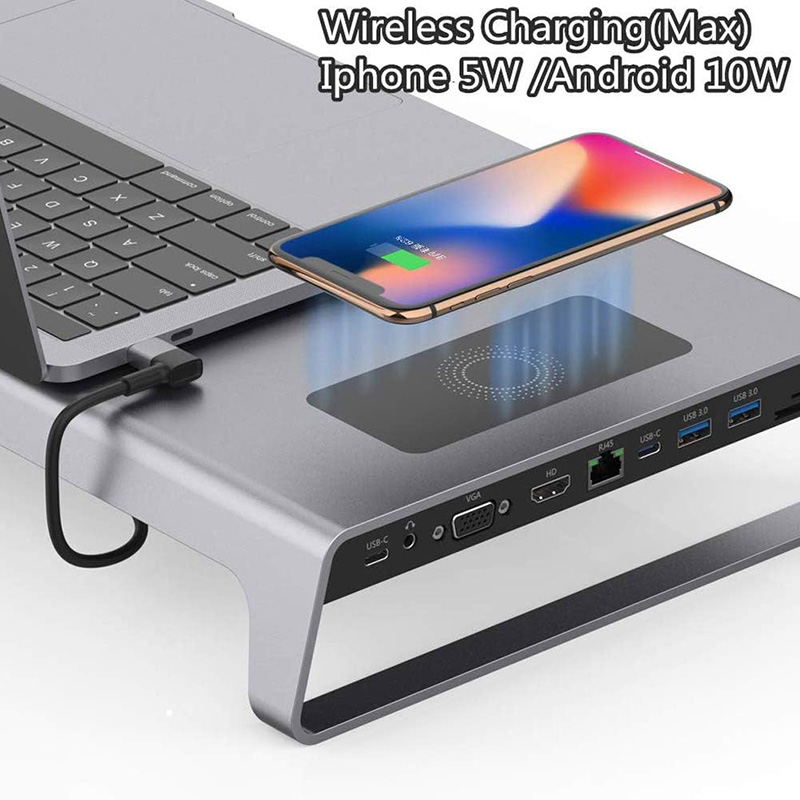 TYPE-C Male 11 In 1 Hub Computer Laptop Docking Station Adapter with 1000Mbps RJ45 and USB-C PD