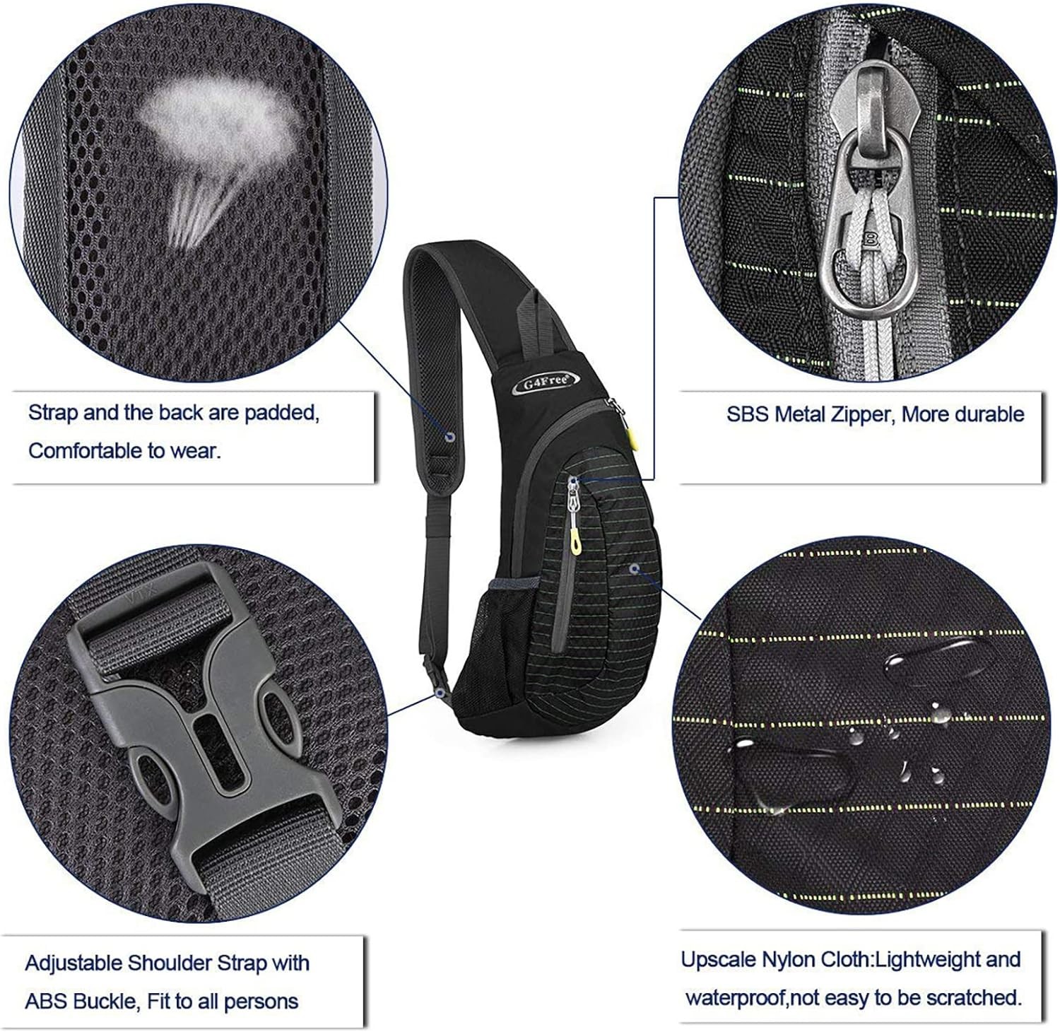 G4Free Sling Bags Men and Women Shoulder Backpack Small Cross Body Chest Sling Backpack (Black)