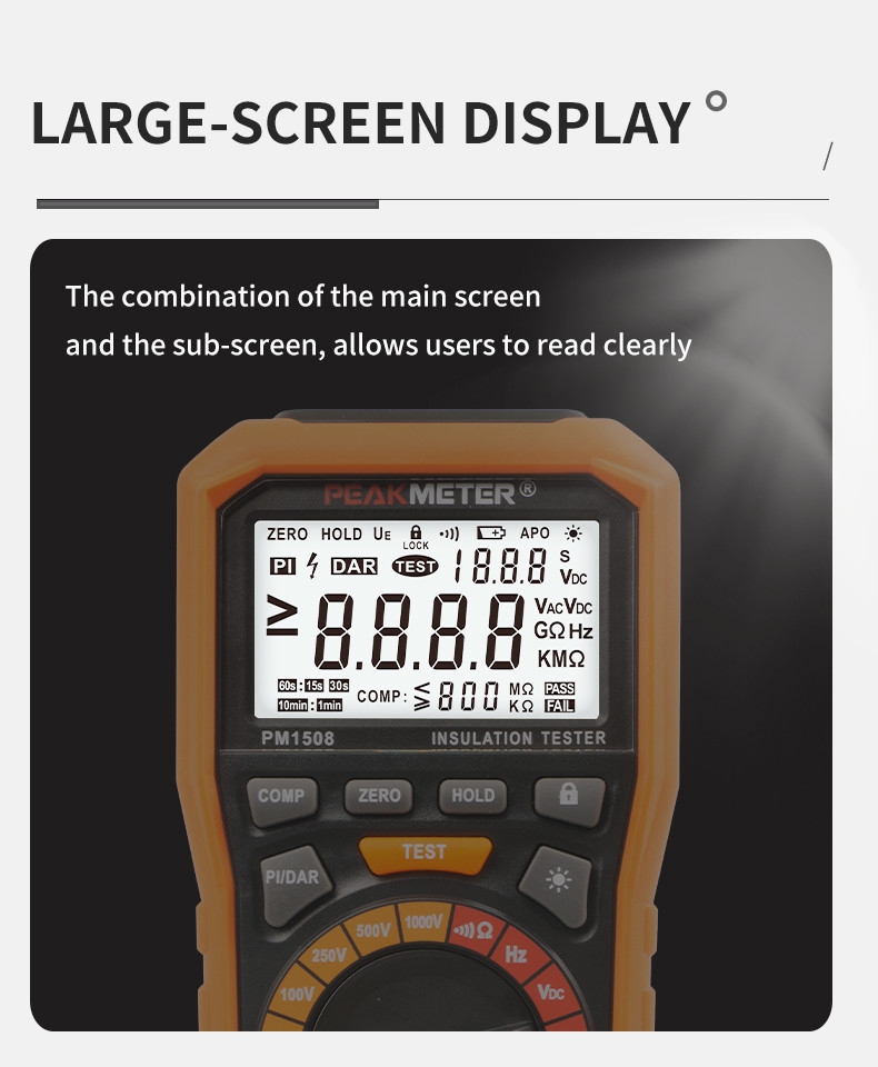 100GOhm Max Handheld Digital Insulation Resistance Tester PI / DAR Function