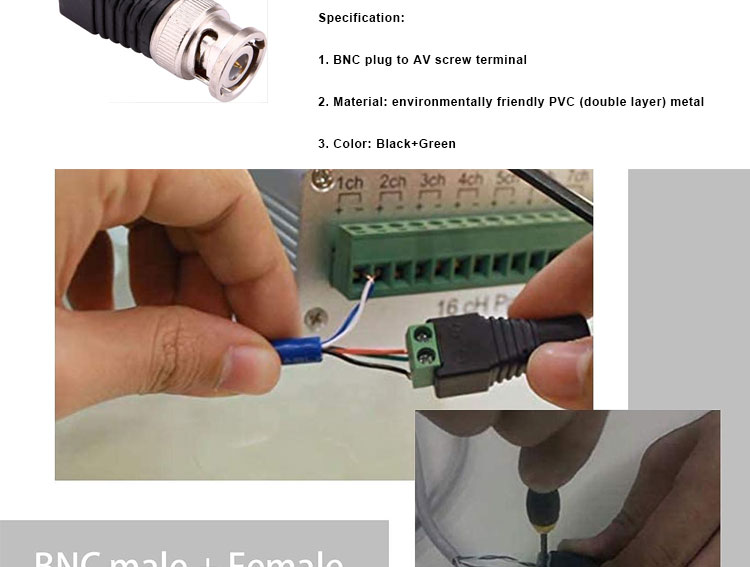 Solderless Screw Terminal BNC Female Male Connector Adapter for CCTV Camera Monitor Video Recorder