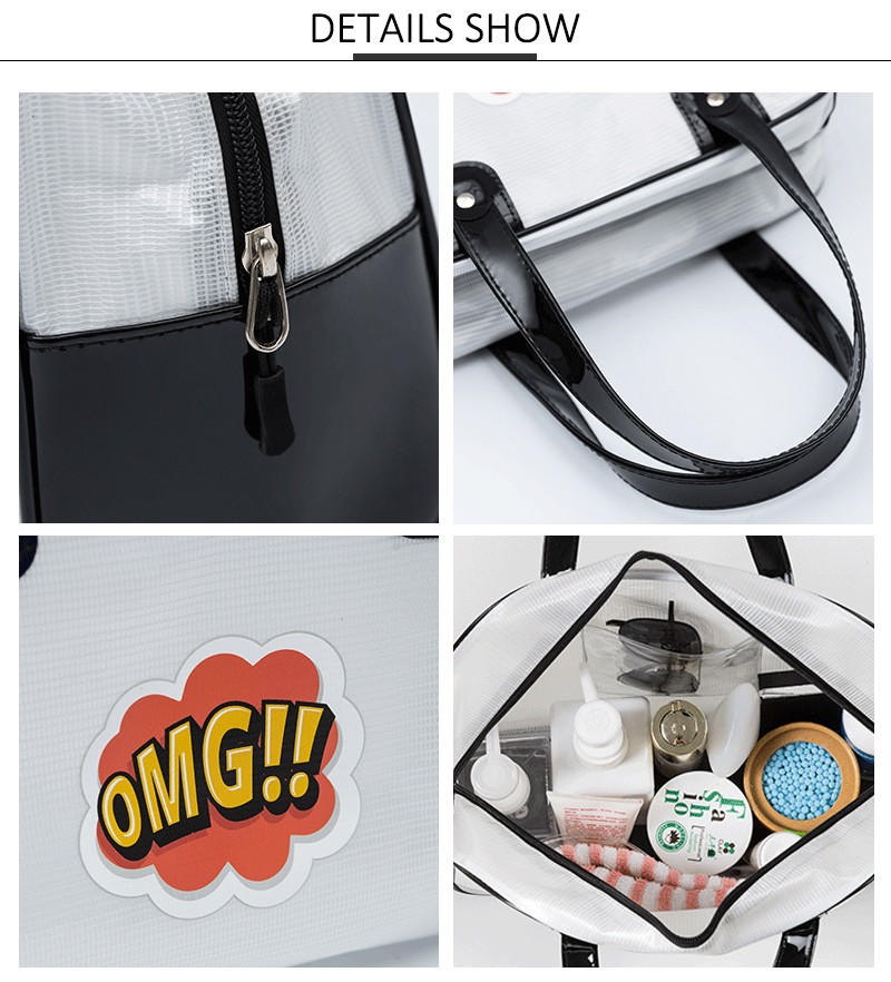 Zipper Close Mesh Cosmetic Makeup Bag With Handle