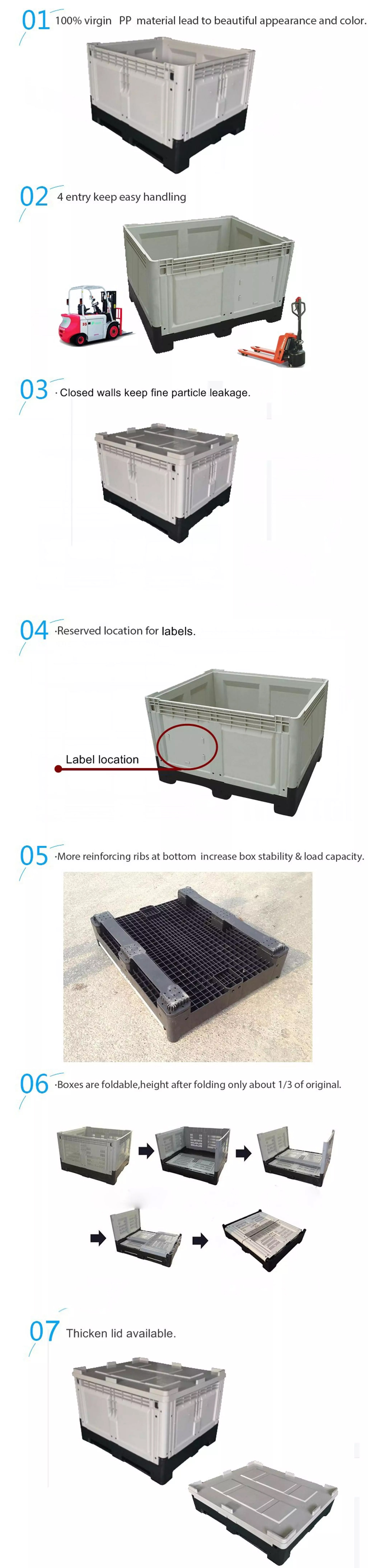 Large collapsible plastic storage warehouse pallet box foldable plastic pallet box bins for sale