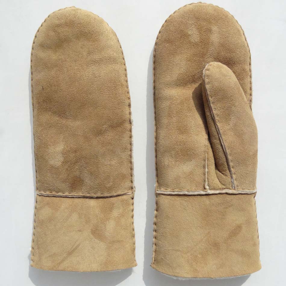 New Fashion Hand Sewing Spanish Merino Shearling Sheep Skin Double Face Winter Mitten Gloves