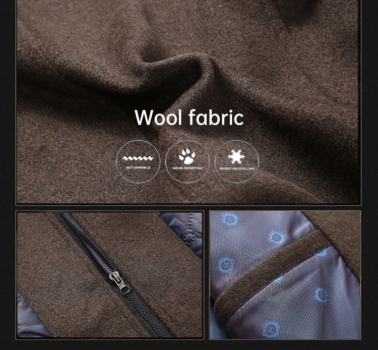 Double Collar Winter Mens Wool Long Coat with Removable Waistcoat and Custom Slim Design