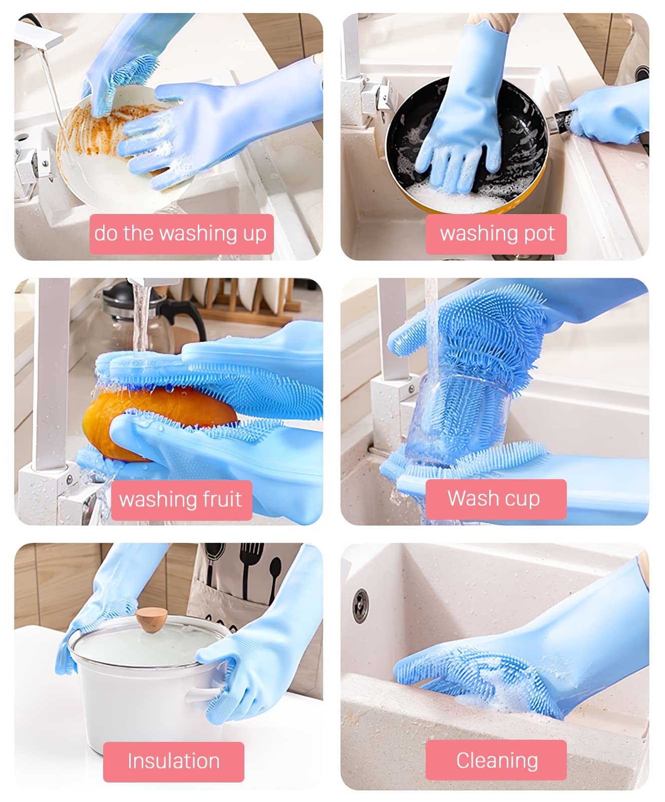 Magic Silicone Dish Washing Scrubber 2 In 1 Reusable Rubber Gloves Heat Resistant Kitchen Tool For Household Pet Brush