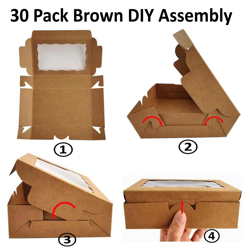 Kraft Paper Box With Clear Display Window For Packaging Macarone Cake Foldable Design