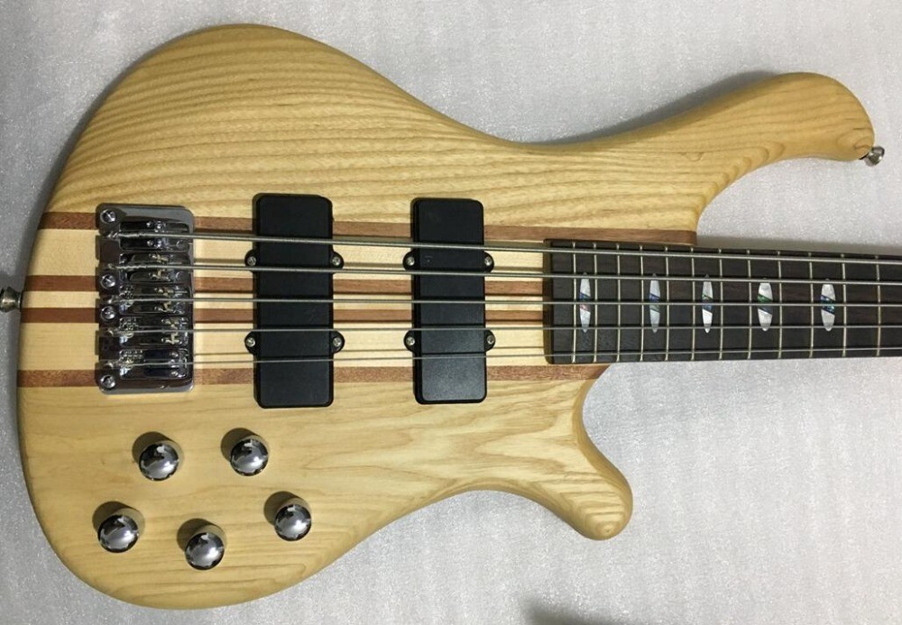professional active electric bass guitar neck through body bass guitar with mahogany body 24 tone positon