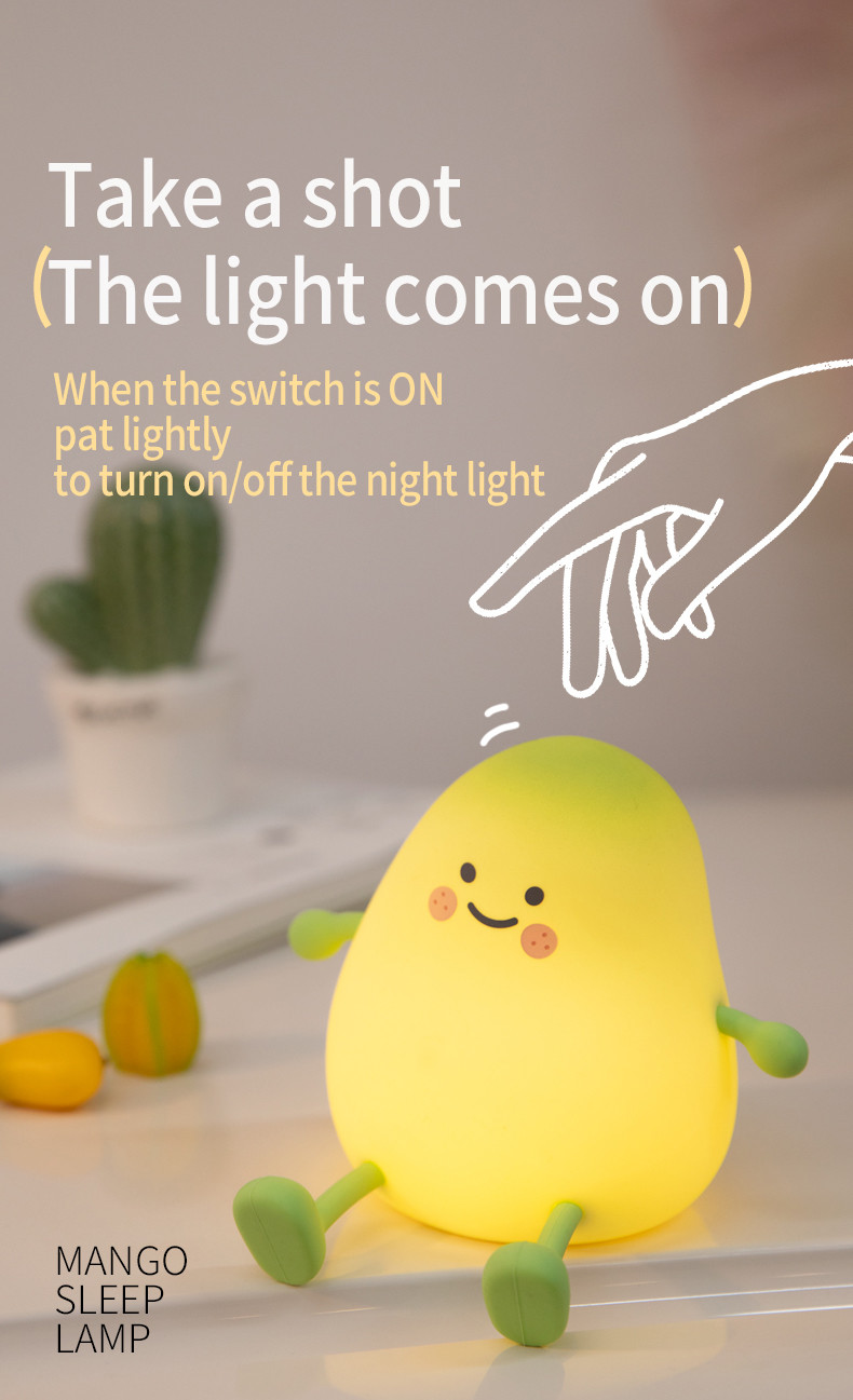 Mango Night Light Cute Children Silicone Lamp For Kids Bedroom Sleeping Lighting USB Charging LED Night Lights