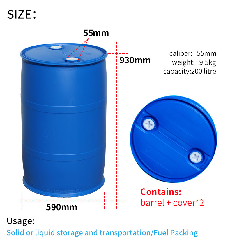 Sealed Oil Blue HDPE 55 Gallon Plastic Drum Screw Cover