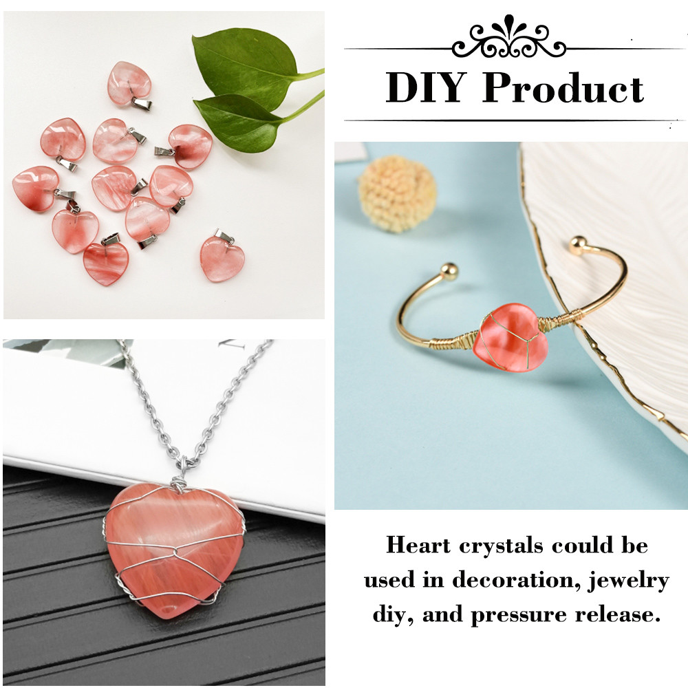 20mm Watermelon Polished Rock Quartz Heart Shaped Rose Quartz Crystal