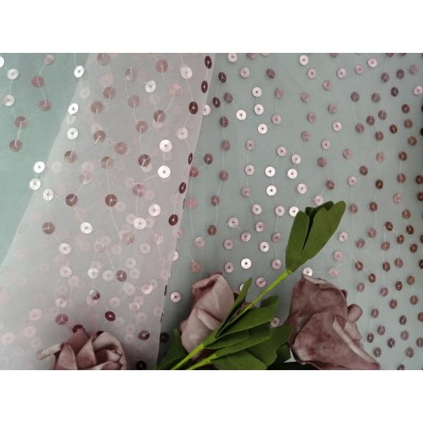 Pink Transparent Sequin Embroidered Fabric Organza Tulle For Apparel