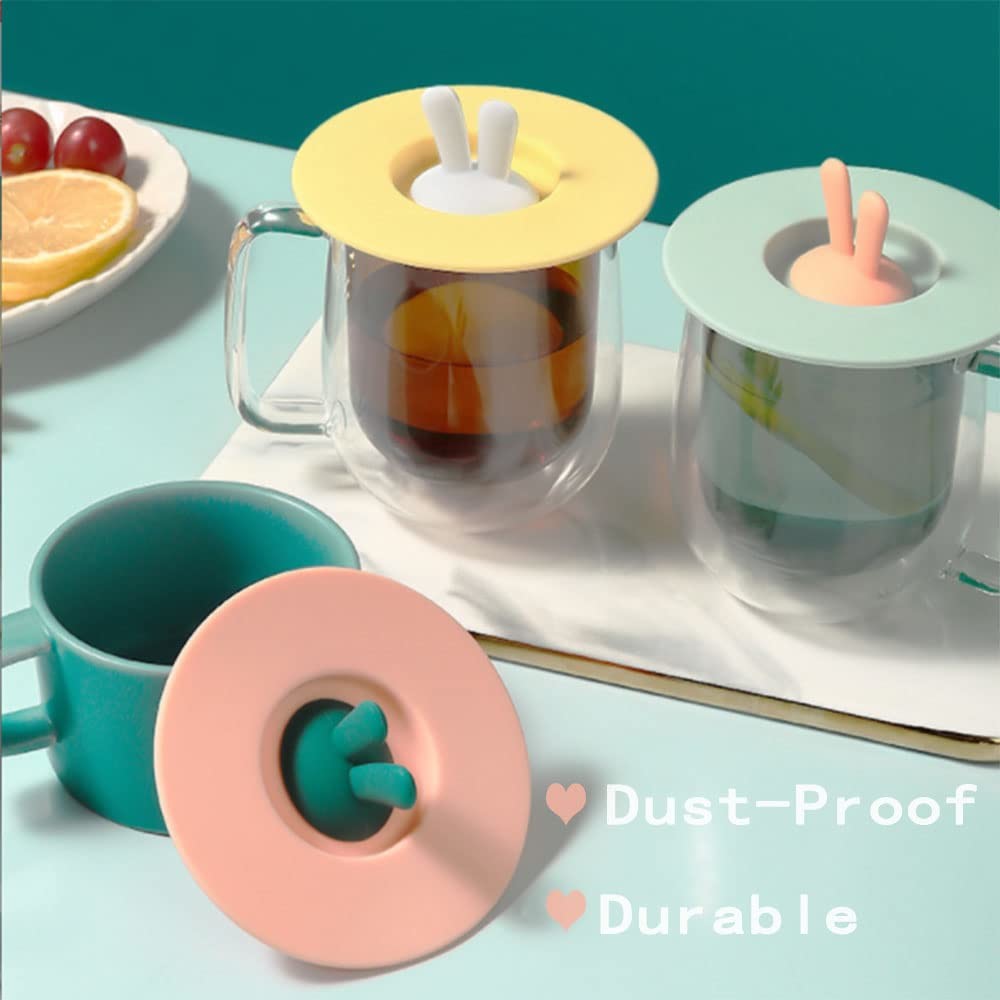 Silicone Cup Lids Food Grade Rabbit Ear Silicone Cup Cover Anti-Dust Airtight Seal Mugs Tea Cups Hot Cup Lid Coffee Cup