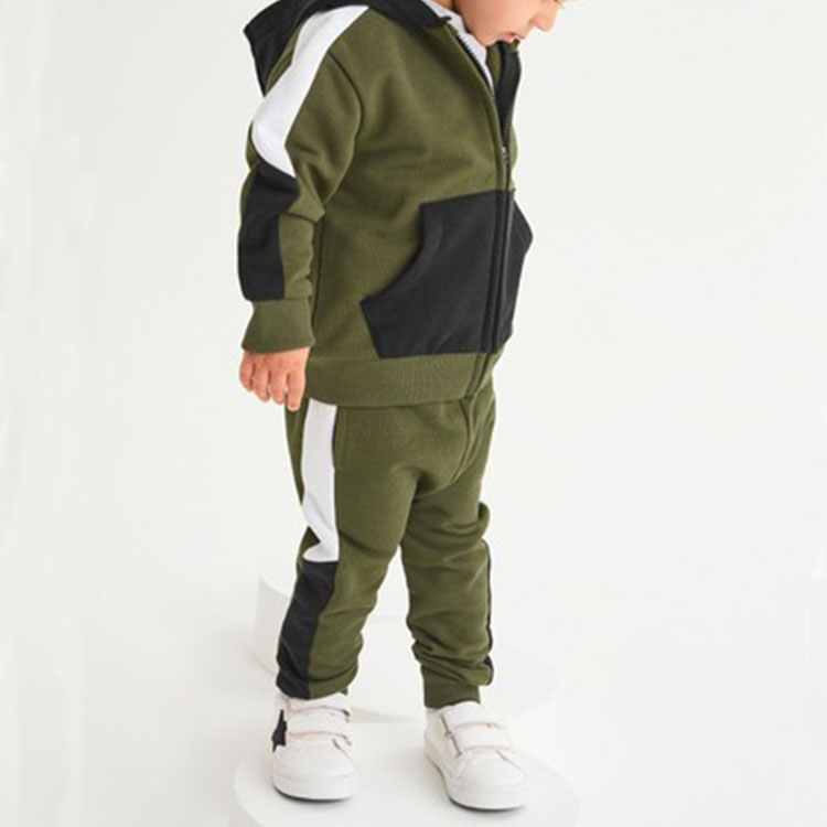 Cotton Boys Zipper Hoodie Sweatsuit Set Two Piece Kids Clothes Set Customized Printing