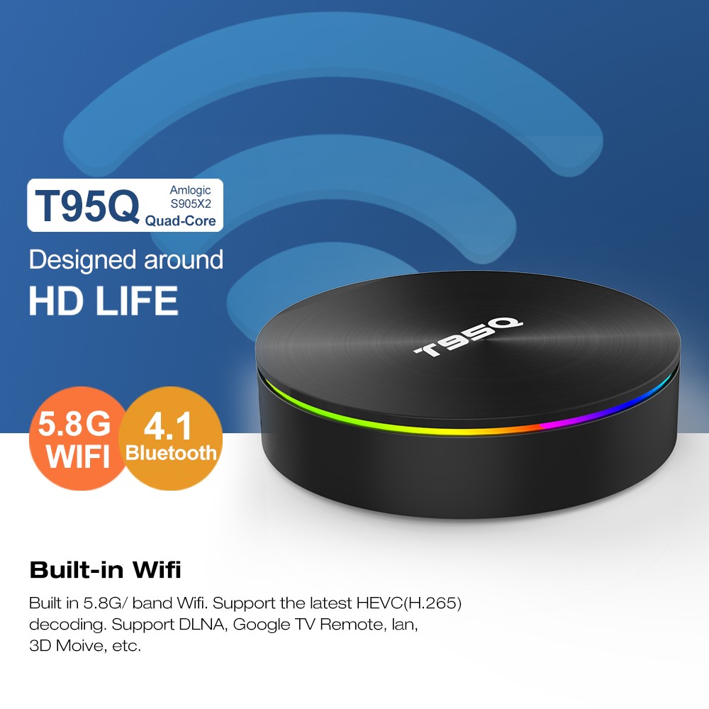 New Arrival 4g Ram 64g Rom Android 8.1 T95Q 2.4G/5.8G Wifi H.265 4K Smart Tv Box