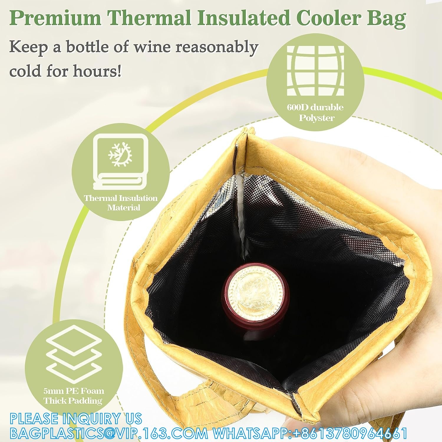 Tyvek Bottle Bag, DuPont insulated Wine Carrier Tote Holders, Portable Gift Bags With Handle For Business