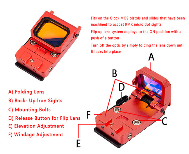 Flip Red Dot Sight / Holographic Reflex Sight For Tactical Airsoft Pistol With Weaver Rail Mount