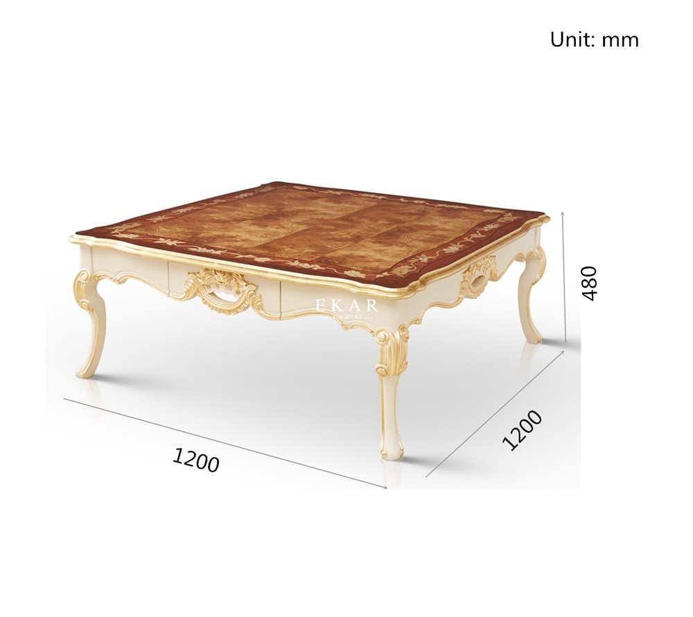Wholesale High Gloss Finished Italian Classic Wooden Carving Tea Table